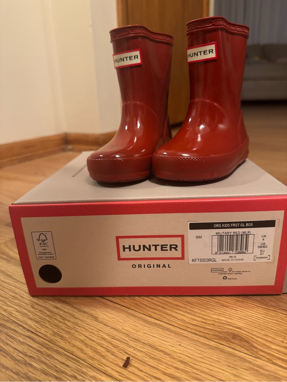 Hunter Kids Military Red Waterproof Rain Boots